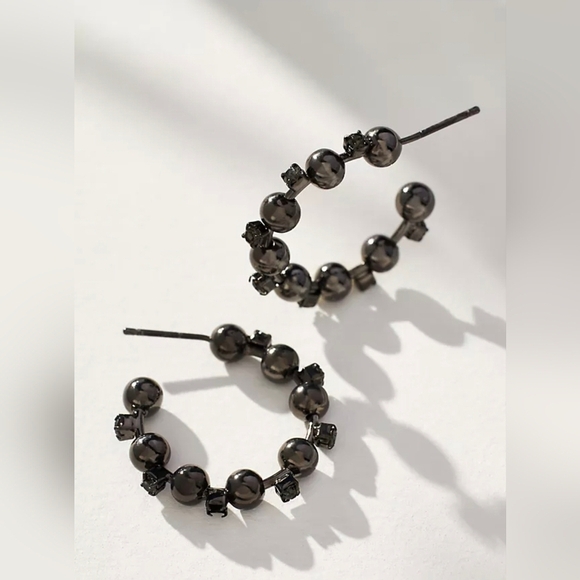 Anthropologie Jewelry - NWT! Anthropologie, Small Ball Open Hoop Earrings, Pewter, MSRP $38